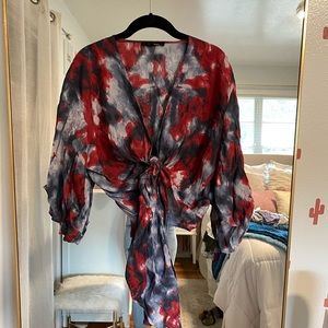 Red and Navy Tie Crop Top